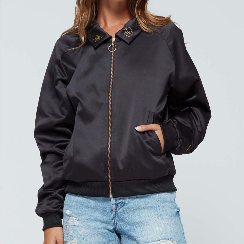 PUMA x careaux black satin floral bomber jacket